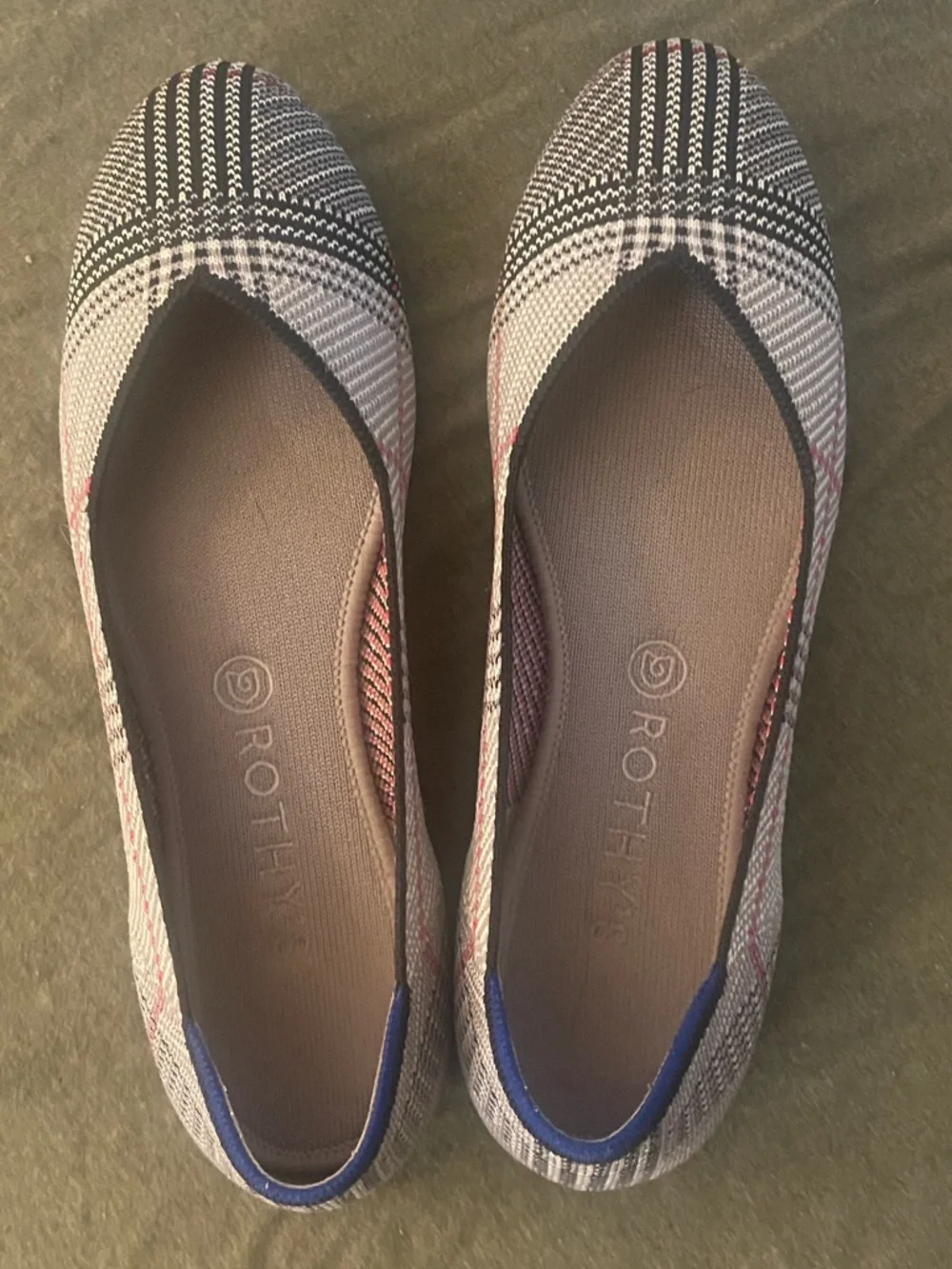 Rothy's Plaid Knit Ballet Flats in Black, White & Pink